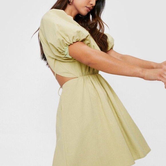 Nasty gal womens linen look open back mini dress in Lime Green - Picture 3 of 9